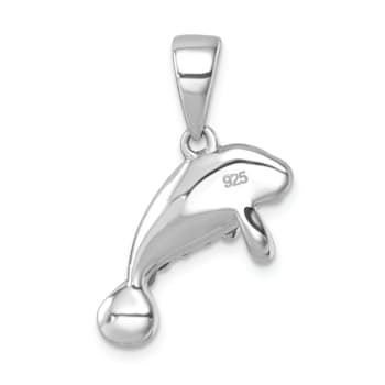 Rhodium Over Sterling Silver Polished Crystal Manatee Pendant