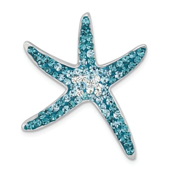Rhodium Over Sterling Silver Polished Blue Crystal Star Fish Chain Slide Pendant
