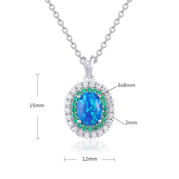 Lab Created Blue Opal, Green Nanocrystal & Cubic Zirconia Accents
Sterling Silver Necklace