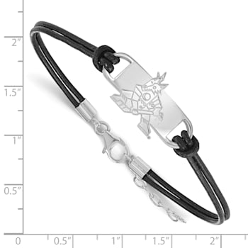 Rhodium Over Sterling Silver NHL LogoArt Arizona Coyotes Leather Bracelet