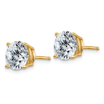 14K Yellow Gold 2.5ct. 7.0mm Round D E F Pure Light Moissanite Earrings