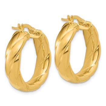 14K Yellow Gold Polished and Grooved Hoop Earrings
