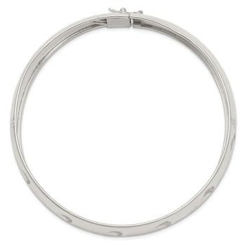 Sterling Silver Polished Diamond-cut and Textured Bangle
