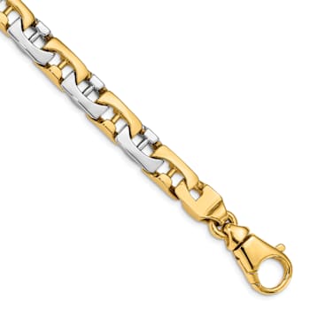 10k Yellow Gold and 10k White Gold 8.5mm Hand-polished Fancy Link Bracelet