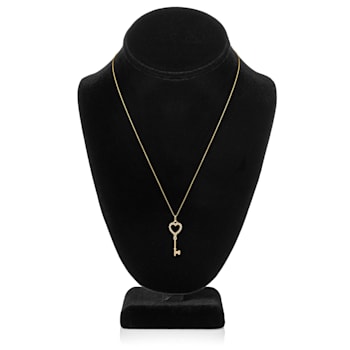 White Cubic Zirconia 14k Yellow Gold Key Pendant With Chain 0.20ctw