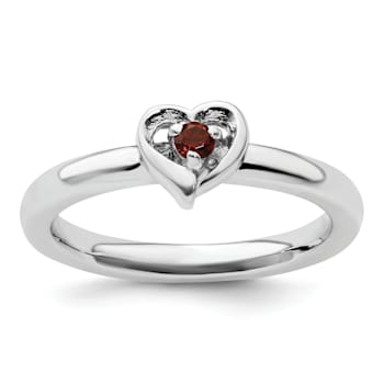 Sterling Silver Stackable Expressions Garnet Heart Ring 0.09ctw