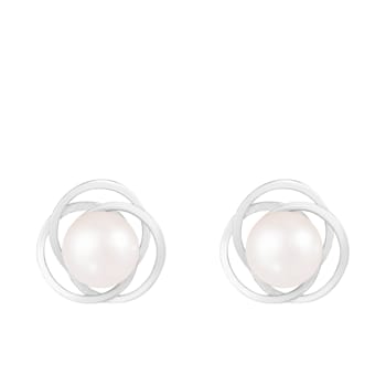 White Cultured Akoya Pearl 14k White Gold Earrings 6.5-7mm