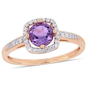 Amethyst and Diamond 10K Rose Gold Halo Ring 0.79ctw