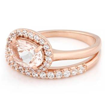 Morganite Oval And White Zircon Ring In 18K Rose Gold Over Sterling
Silver 1.62ctw