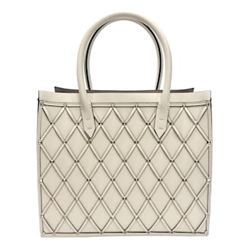 Valentino Garavani Beehive Lattice Ivory Studded Leather Crossbody Tote Bag
