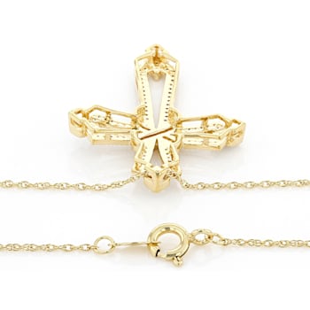 White Diamond 14k Yellow Gold Over Sterling Silver Cross Pendant With
18" Rope Chain 0.20ctw