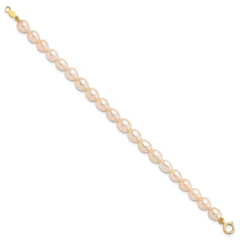 14K Yellow Gold Pink Freshwater Cultured Pearl 12 Inch Necklace, 5 Inch
Bracelet and Earring Set