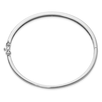 Rhodium Over Sterling Silver Polished Cubic Zirconia Hinged Bangle
