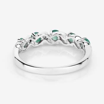 Green Emerald and White Topaz Sterling Silver 5 Stone Band Ring