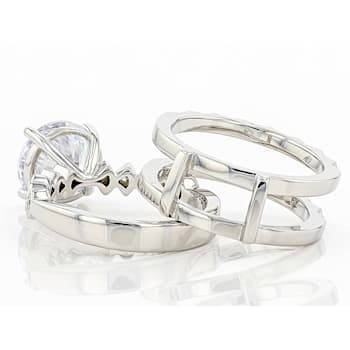 White Cubic Zirconia Rhodium Over Silver Ring and Guard Set (2.15ctw DEW)