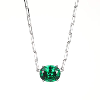 Green Cubic Zirconia Rhodium Over Sterling Silver Paperclip Necklace 3.67ctw