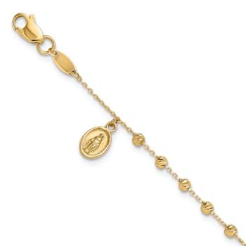 14k Yellow Gold Polished and Diamond-Cut Miraculous Medal and Cross
Rosary Bracelet