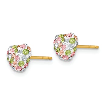 14k Yellow Gold Pastel Multi-Colored Crystal 6mm Heart Stud Earrings