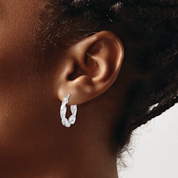 Rhodium Over Sterling Silver Twisted 3.5x20mm Hoop Earrings