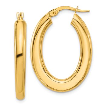 14k Yellow Gold Polished 1 3/16" Tube Oval Hoop Earrings