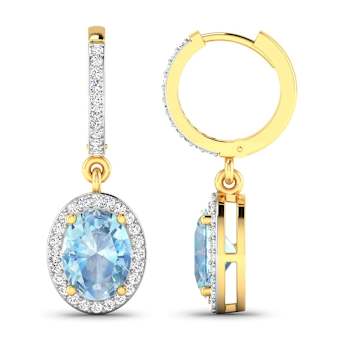 1.92ctw 14K Yellow Gold Aquamarine and White Diamond Halo Earrings