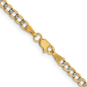 14k Yellow Gold and Rhodium Over 14k Yellow Gold 3.4mm Pave Curb 18 Inch Chain