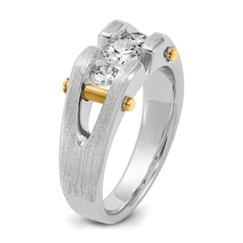 10K Two-tone Yellow and White Gold Men's Polished Satin and Cut-Out
3-Stone Diamond Ring 0.78ctw