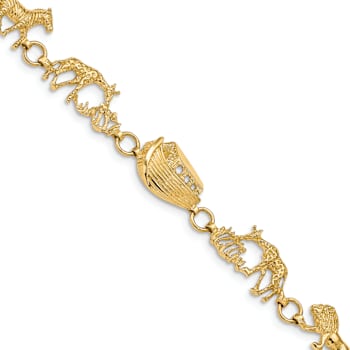 14k Yellow Gold Polished and Textured Noah's Ark Link Bracelet