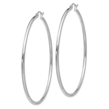 Rhodium Over 14k White Gold Polished 2 3/8" Tube Hoop Earrings