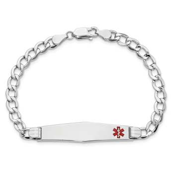 Rhodium Over 14k White Gold Medical Soft Diamond Shape Red Enamel Cuban
Link ID Bracelet