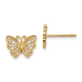 14k Yellow Gold Textured Butterfly Stud Earrings