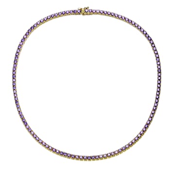 Amethyst Color CZ Tennis Necklace In 14K Gold Over Sterling Silver