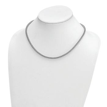 Rhodium Over Sterling Silver 4.5mm Popcorn Mesh 24 Inch Chain