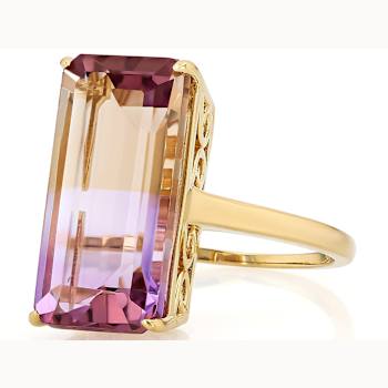Bi-Color Ametrine Rectangular Octagonal Solitaire Ring In 18K Gold Over
Sterling Silver 7.05ct