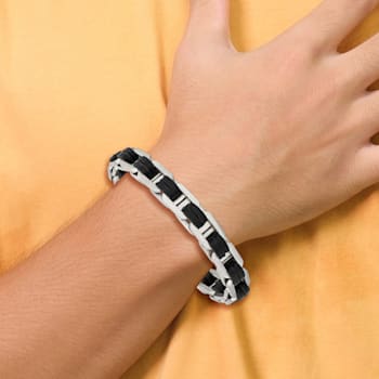 Black Leather and Stainless Steel Brushed 7.75-inch with 0.5-inch
Extension Bracelet