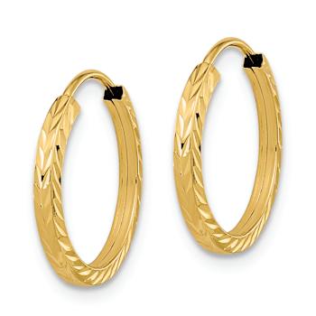 14k Yellow Gold 9/16" Diamond-Cut Square Tube Endless Hoop Earrings