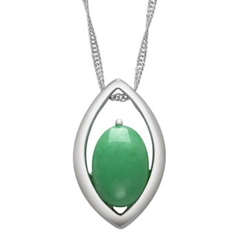 Green 13x9MM Jadeite Sterling Silver Pendant with Singapore Chain