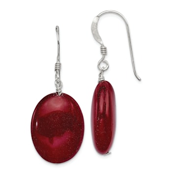Sterling Silver Polished Red Jadeite Oval Dangle Earrings