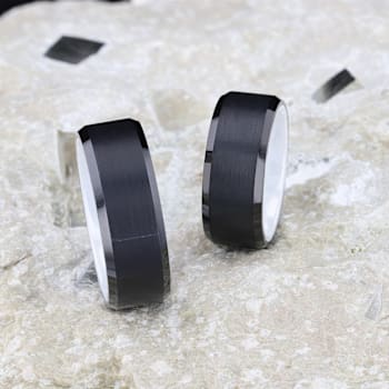 SIGMA Black Tungsten Brushed Center Men’s Wedding Band with Polished
Edges & White Interior 8mm