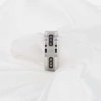 VALOR Grooved Tungsten Ring with Silver Inlay & Black Diamonds - 8mm