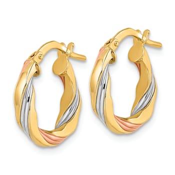 14k Tri-color Gold Polished Twisted 11/16" Hoop Earrings