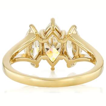 Diamond Simulant Marquise Three-Stone Ring In 18K Gold Over Sterling
Silver 2.56ctw
