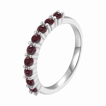 Round Garnet Sterling Silver Anniversary Style Stackable Band Ring, 0.90ctw