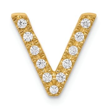 14K Yellow Gold Diamond Letter V Initial Charm