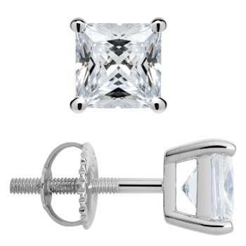 White Cubic Zirconia 14k White Gold Studs With Velvet Gift Box 1.00ctw
