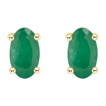 5x3mm Oval Emerald 14k Yellow Gold Stud Earrings