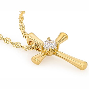 Cross Pendant Solitaire Necklace In 18K Gold Over Sterling Silver