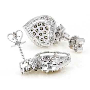 Champagne And White Lab-Grown Diamond 14k White Gold Heart Cluster
Earrings 1.49ctw