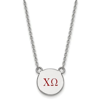 Rhodium Over Sterling Silver LogoArt Chi Omega Small Enamel Pendant Necklace