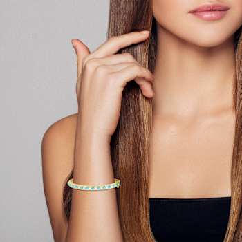 Rachel Zoe Lab-Created Turquoise and CZ Bangle Bracelet in 14K Gold Over
Sterling Silver